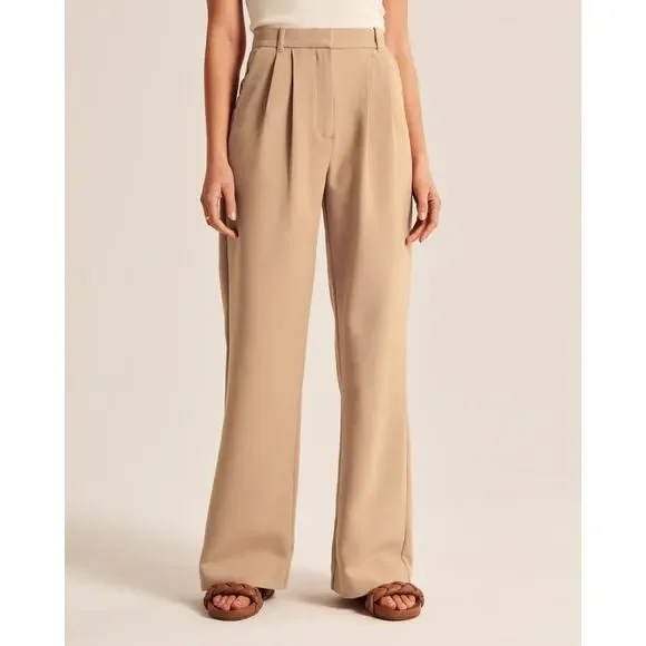 NWT Abercrombie & Fitch Sloane Tailored Wide Leg Pant In Tan Size 34 Regular - Picture 1 of 10